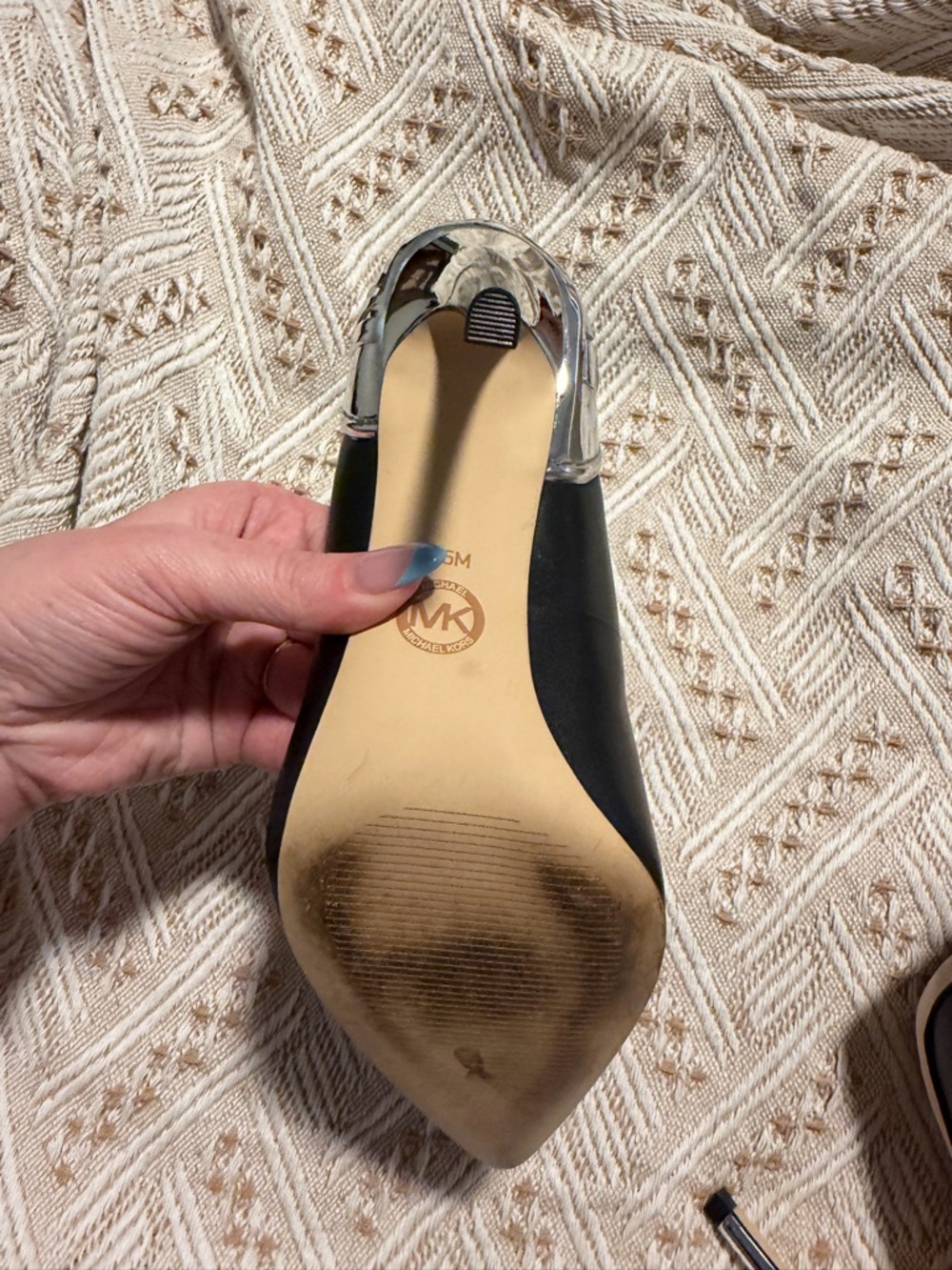 Michael Kors Khloe Leather Pump Black & Silver Logo Heel - Picture 8 of 10